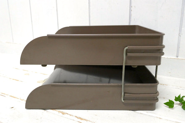 インダストリアル・工業系・メタル製・2段・ヴィンテージ・書類ラック・デスクトレイ・ミッドセンチュリー