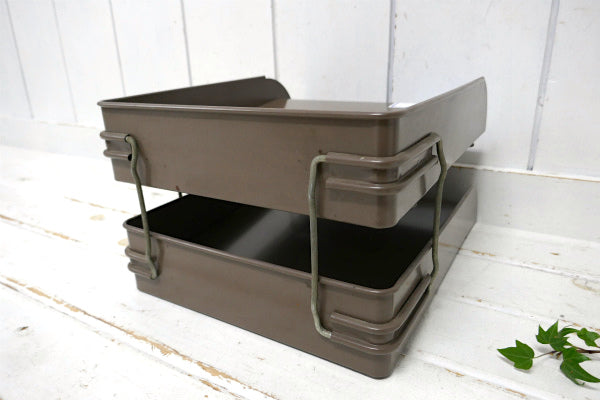 インダストリアル・工業系・メタル製・2段・ヴィンテージ・書類ラック・デスクトレイ・ミッドセンチュリー