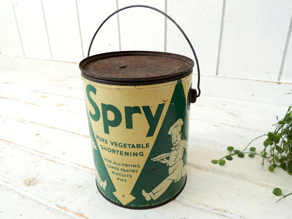 Spry ショートニング・ティン製・アンティーク・ラード缶・キッチン・USA・ケーキ・お菓子