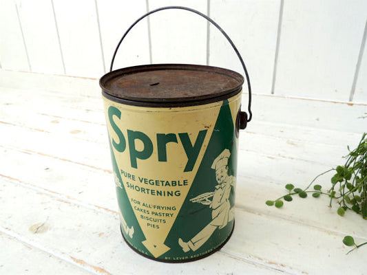 Spry ショートニング・ティン製・アンティーク・ラード缶・キッチン・USA・ケーキ・お菓子