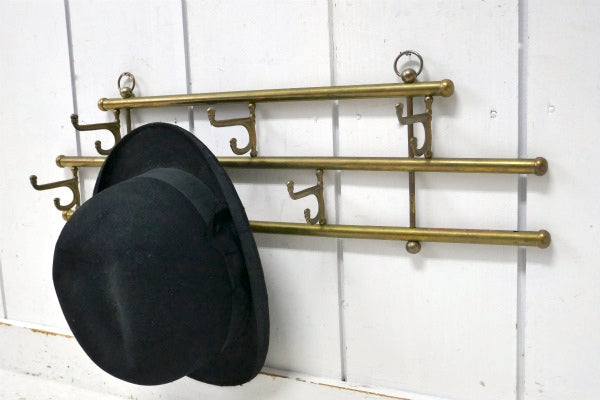 ミッドセンチュリー・真鍮製・折り畳み式・ヴィンテージ・ウォールフック・コートフック・ハットラック
