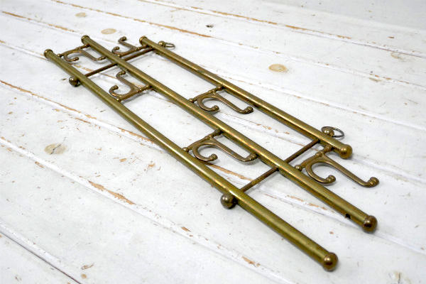 ミッドセンチュリー・真鍮製・折り畳み式・ヴィンテージ・ウォールフック・コートフック・ハットラック