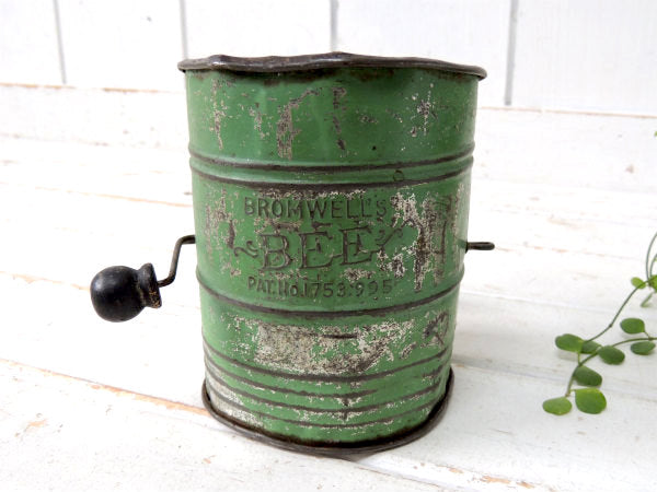 BROMWELL’S・BEE・ミントグリーン・オールド・アンティーク・シフター・粉ふるい・キッチン雑