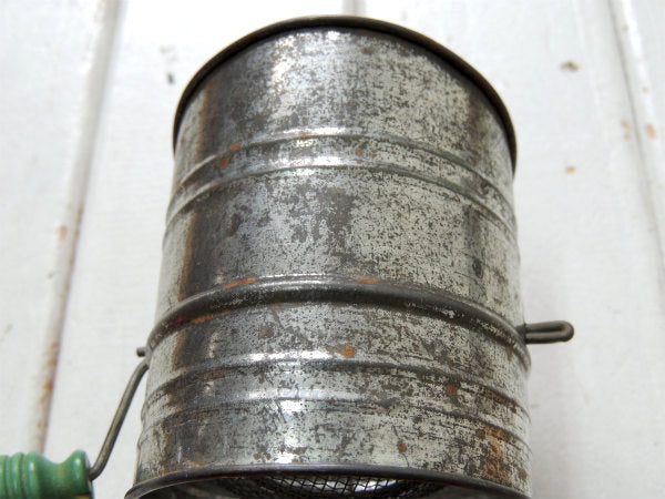 小さくて可愛いサイズ・ミントグリーン・木製ハンドル・アンティーク・シフター・粉ふるい・キッチン雑貨