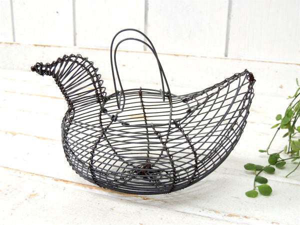 鳥型・シャビー・ワイヤー製・ヴィンテージ・エッグバスケット・カゴ・かご・キッチン USA