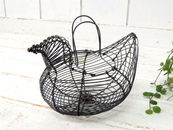 鳥型・シャビー・ワイヤー製・ヴィンテージ・エッグバスケット・カゴ・かご・キッチン USA