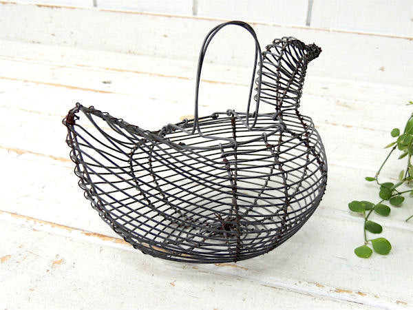鳥型・シャビー・ワイヤー製・ヴィンテージ・エッグバスケット・カゴ・かご・キッチン USA