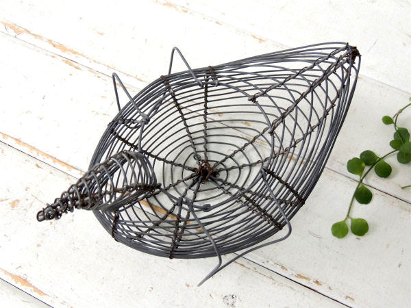 鳥型・シャビー・ワイヤー製・ヴィンテージ・エッグバスケット・カゴ・かご・キッチン USA