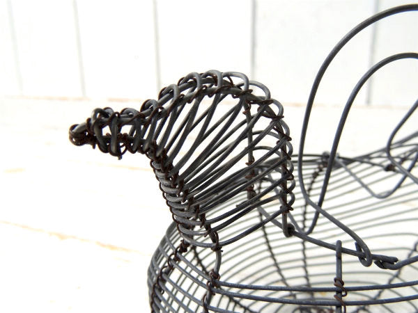 鳥型・シャビー・ワイヤー製・ヴィンテージ・エッグバスケット・カゴ・かご・キッチン USA