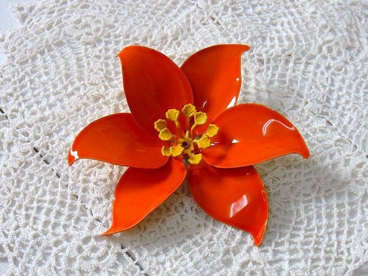 オレンジ×フラワーモチーフ デッドストック ヴィンテージ ブローチ スカーフ留め アクセサリー ジュエリー USA