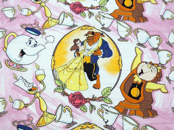 【美女と野獣】ポット夫人&ルミエール&コグスワース・大柄プリント・ユーズドシーツ(フラットタイプ)