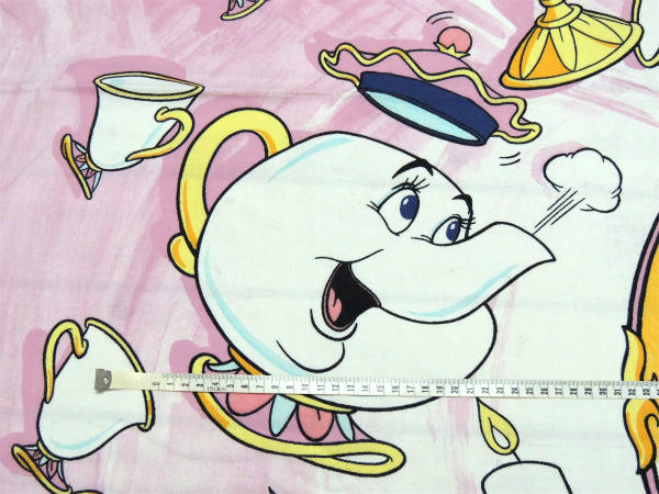 【美女と野獣】ポット夫人&ルミエール&コグスワース・大柄プリント・ユーズドシーツ(フラットタイプ)