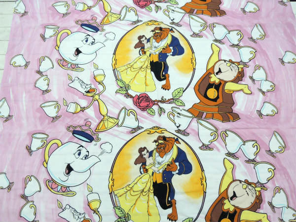 【美女と野獣】ポット夫人&ルミエール&コグスワース・大柄プリント・ユーズドシーツ(フラットタイプ)