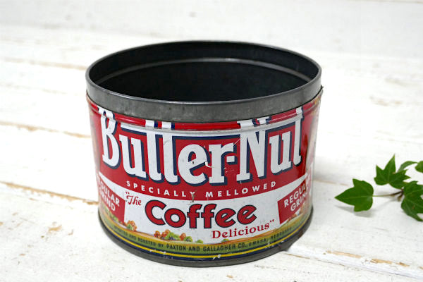 【Butter-Nut Coffee・ネブラスカ】ブリキ製・ヴィンテージ・コーヒー缶・ガーデニング