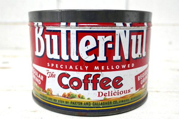 【Butter-Nut Coffee・ネブラスカ】ブリキ製・ヴィンテージ・コーヒー缶・ガーデニング