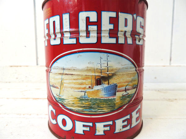 【フォルジャーズ・1959】赤色・ブリキ製・ヴィンテージ・コーヒー缶/ティン缶/USA/ジャンク