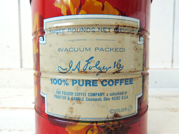 【フォルジャーズ・1959】赤色・ブリキ製・ヴィンテージ・コーヒー缶/ティン缶/USA/ジャンク