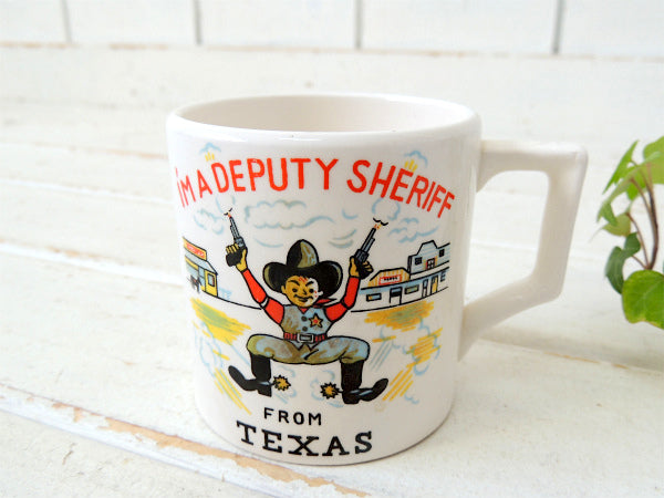 テキサス・ウエスタン保安官 陶器製・1950's・ヴィンテージ・マグカップ チャイルドマグ 食器 USA