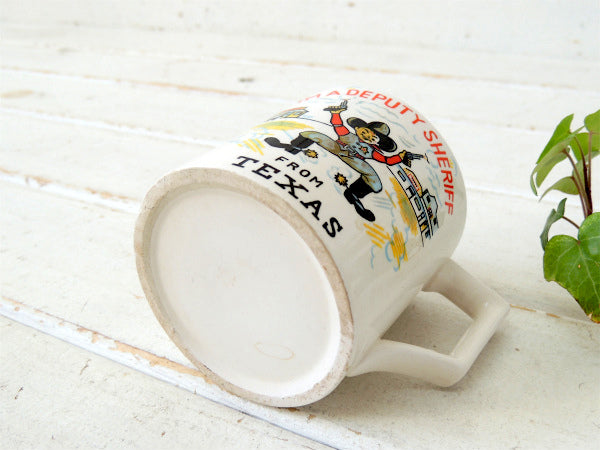 テキサス・ウエスタン保安官 陶器製・1950's・ヴィンテージ・マグカップ チャイルドマグ 食器 USA