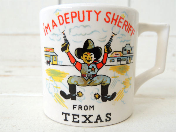 テキサス・ウエスタン保安官 陶器製・1950's・ヴィンテージ・マグカップ チャイルドマグ 食器 USA