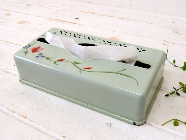 【DETECTO】花柄・トールペイント・ミントグリーン色・ヴィンテージ・ティッシュケース USA