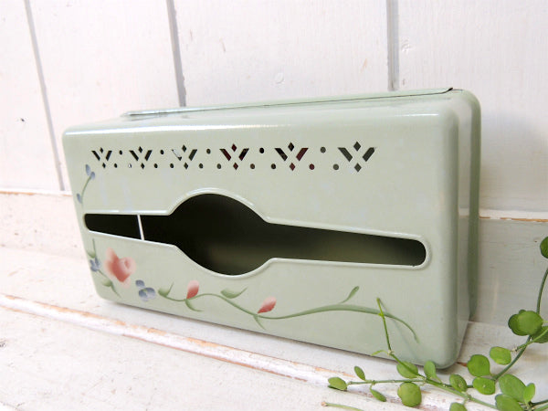 【DETECTO】花柄・トールペイント・ミントグリーン色・ヴィンテージ・ティッシュケース USA
