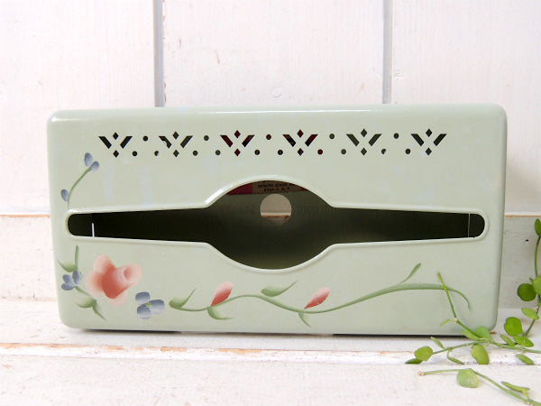 【DETECTO】花柄・トールペイント・ミントグリーン色・ヴィンテージ・ティッシュケース USA