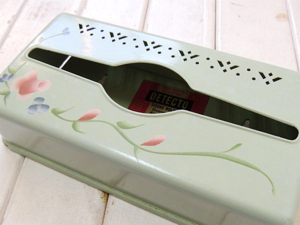 【DETECTO】花柄・トールペイント・ミントグリーン色・ヴィンテージ・ティッシュケース USA