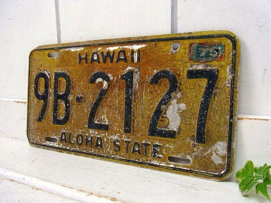 【HAWAII】ハワイ州・イエロー・ヴィンテージ・ナンバープレート/カーライセンスプレート USA