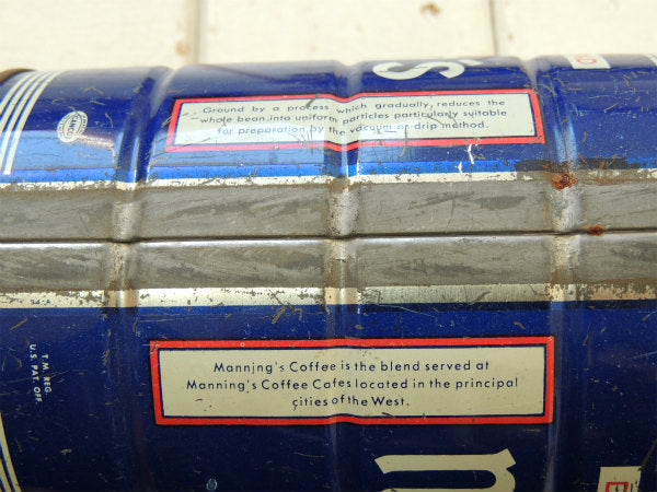 【Manning's COFFEE】ブリキ製 ヴィンテージ コーヒー缶 ティン缶 USA