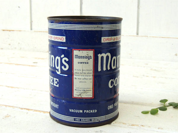 【Manning's COFFEE】ブリキ製 ヴィンテージ コーヒー缶 ティン缶 USA
