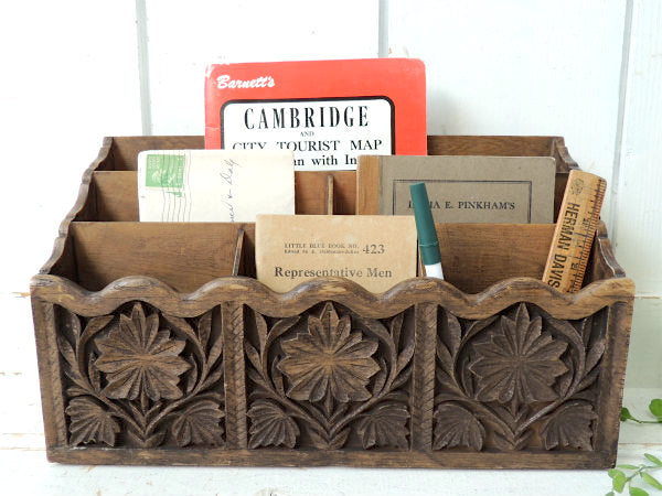 【Lerner】彫刻ウッド柄・70'sヴィンテージ・卓上レターホルダー/オーガナイズ/書類スタンド