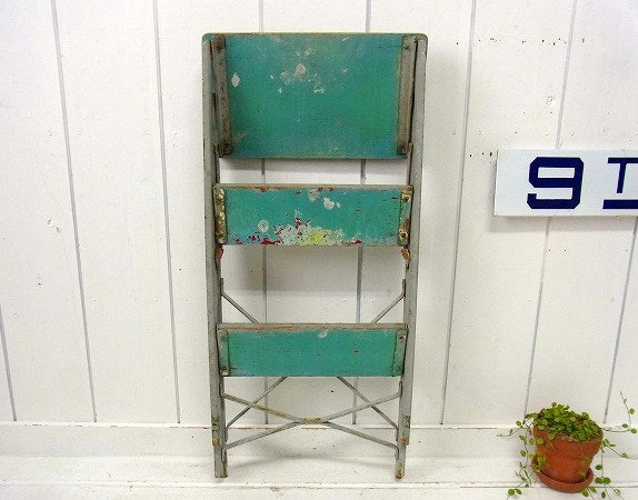 グレートーン ペンキの剥げた 木製×スチール製・アンティーク・ステップラダー/脚立