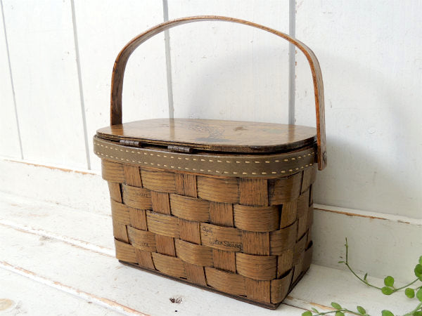 カロナンバスケット ロードランナー&サボテン・木製・ビンテージ・ US カゴバッグ 鞄