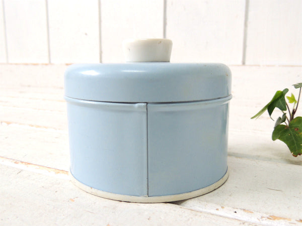 【ランズバーグ社】パウダーブルー・ハンドペイント・花柄・アンティーク・キャニスター缶・小物入れ