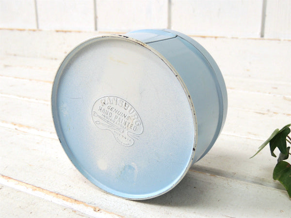 【ランズバーグ社】パウダーブルー・ハンドペイント・花柄・アンティーク・キャニスター缶・小物入れ
