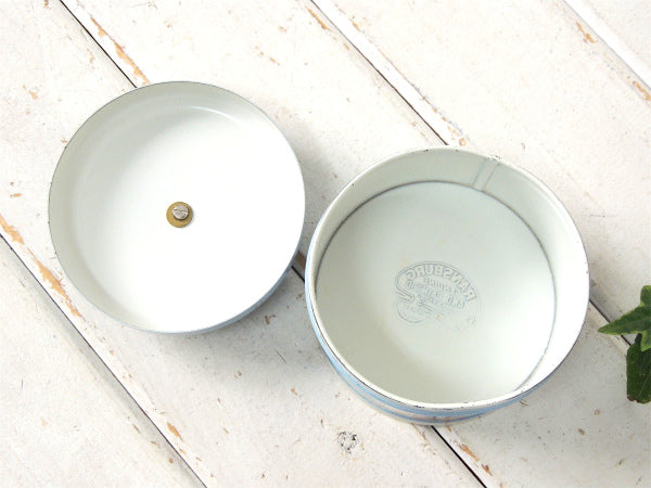 【ランズバーグ社】パウダーブルー・ハンドペイント・花柄・アンティーク・キャニスター缶・小物入れ