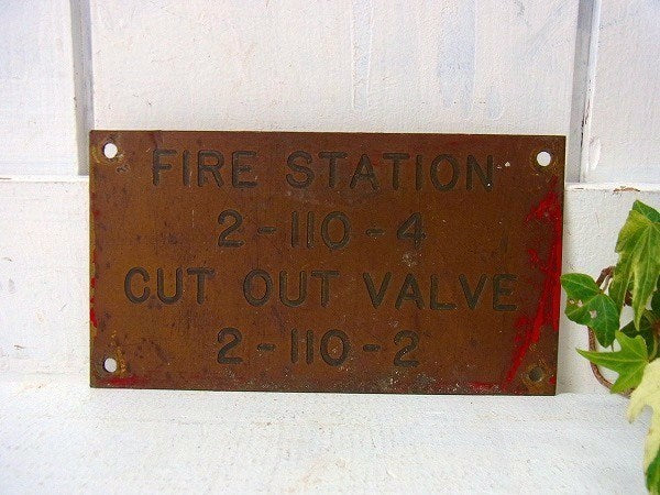 【FIRE STATION】アメリカ海軍・真鍮製・40’sアンティーク・船内プレート/標示プレート