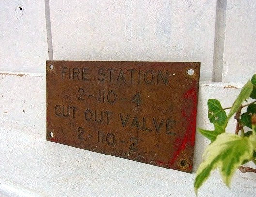 【FIRE STATION】アメリカ海軍・真鍮製・40’sアンティーク・船内プレート/標示プレート