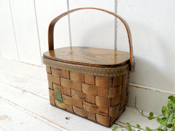 カロナンバスケット ロードランナー&サボテン・木製・ビンテージ・ US カゴバッグ 鞄