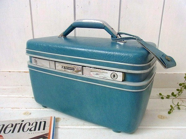 【Samsonite】サムソナイト・青色のヴィンテージ・メイクボックス/コスメボックス/トランク