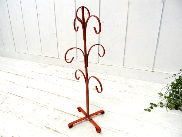 6客用 オレンジトーン・ヴィンテージ・アイアン製・マグツリー・マグカップホルダー・キッチン雑貨