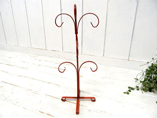 6客用 オレンジトーン・ヴィンテージ・アイアン製・マグツリー・マグカップホルダー・キッチン雑貨