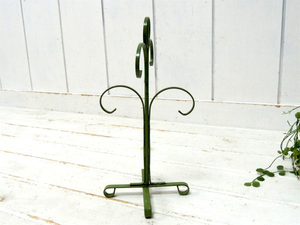 オリーブグリーン・ヴィンテージ・アイアン製・マグツリー・マグカップホルダー 4客用
