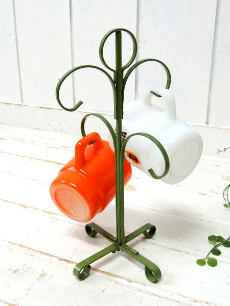 オリーブグリーン・ヴィンテージ・アイアン製・マグツリー・マグカップホルダー 4客用