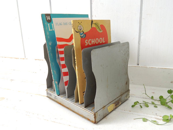 【シルバーグレー】仕切り・メタル製・ヴィンテージ・書類スタンド/ブックスタンド