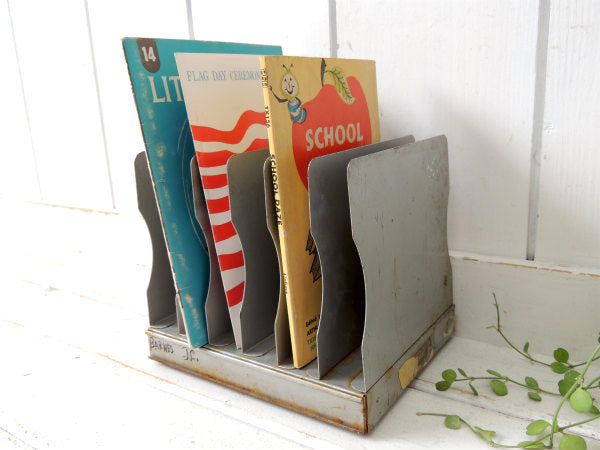 【シルバーグレー】仕切り・メタル製・ヴィンテージ・書類スタンド/ブックスタンド