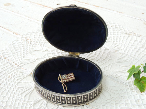 シルバープレート・オーバル型・ヴィンテージ・ジュエリーボックス・宝石箱・アクセサリーケース USA