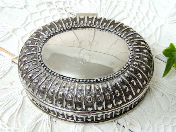 シルバープレート・オーバル型・ヴィンテージ・ジュエリーボックス・宝石箱・アクセサリーケース USA