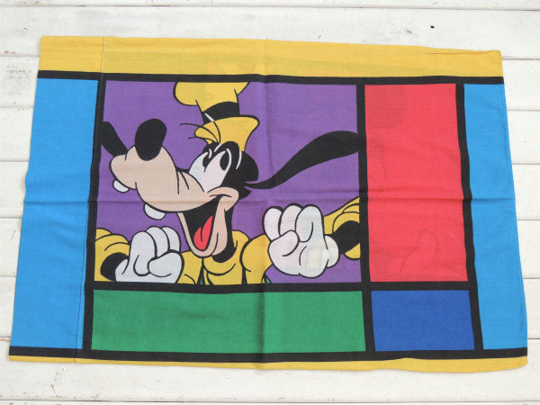 【ミッキー&グーフィー】カラフル・パネル柄・ヴィンテージ・ピロケース/枕カバー USA